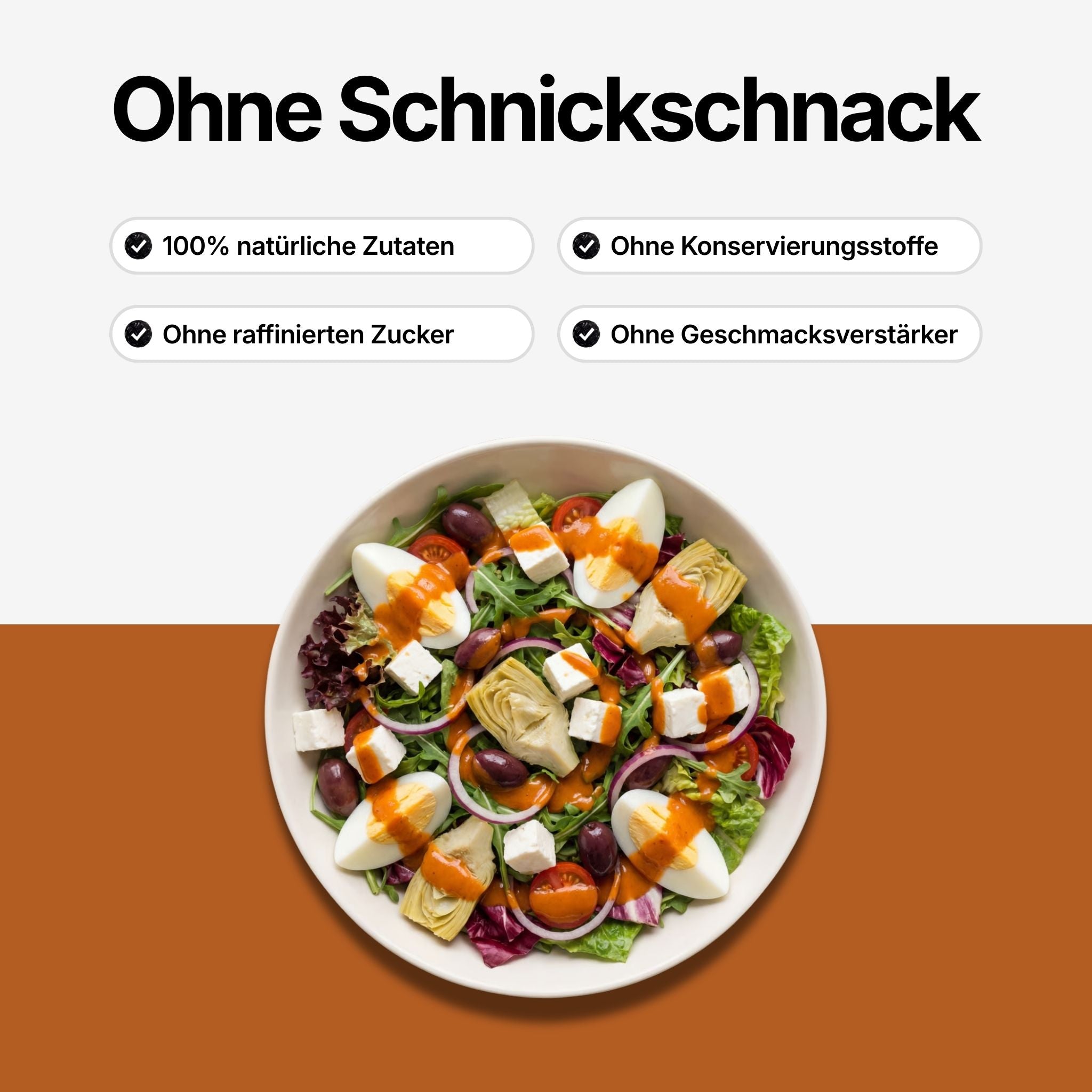 Keypoints zu Mediterran Dressing: 100% natürliche Zutaten, ohne raffinierten Zucker, ohne Konservierungsstoffe, ohne Geschmacksverstärker