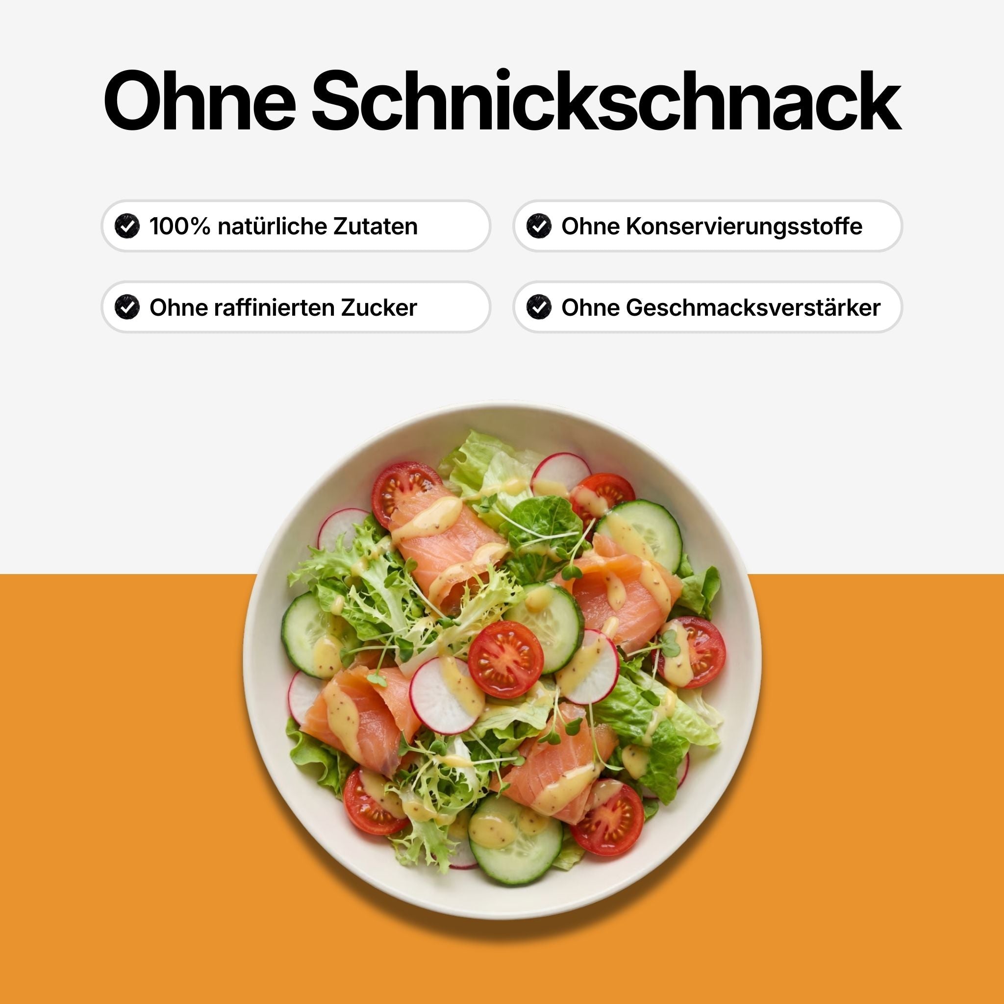 Keypoints zu Honig-Senf Dressing: 100% natürliche Zutaten, ohne raffinierten Zucker, ohne Konservierungsstoffe, ohne Geschmacksverstärker