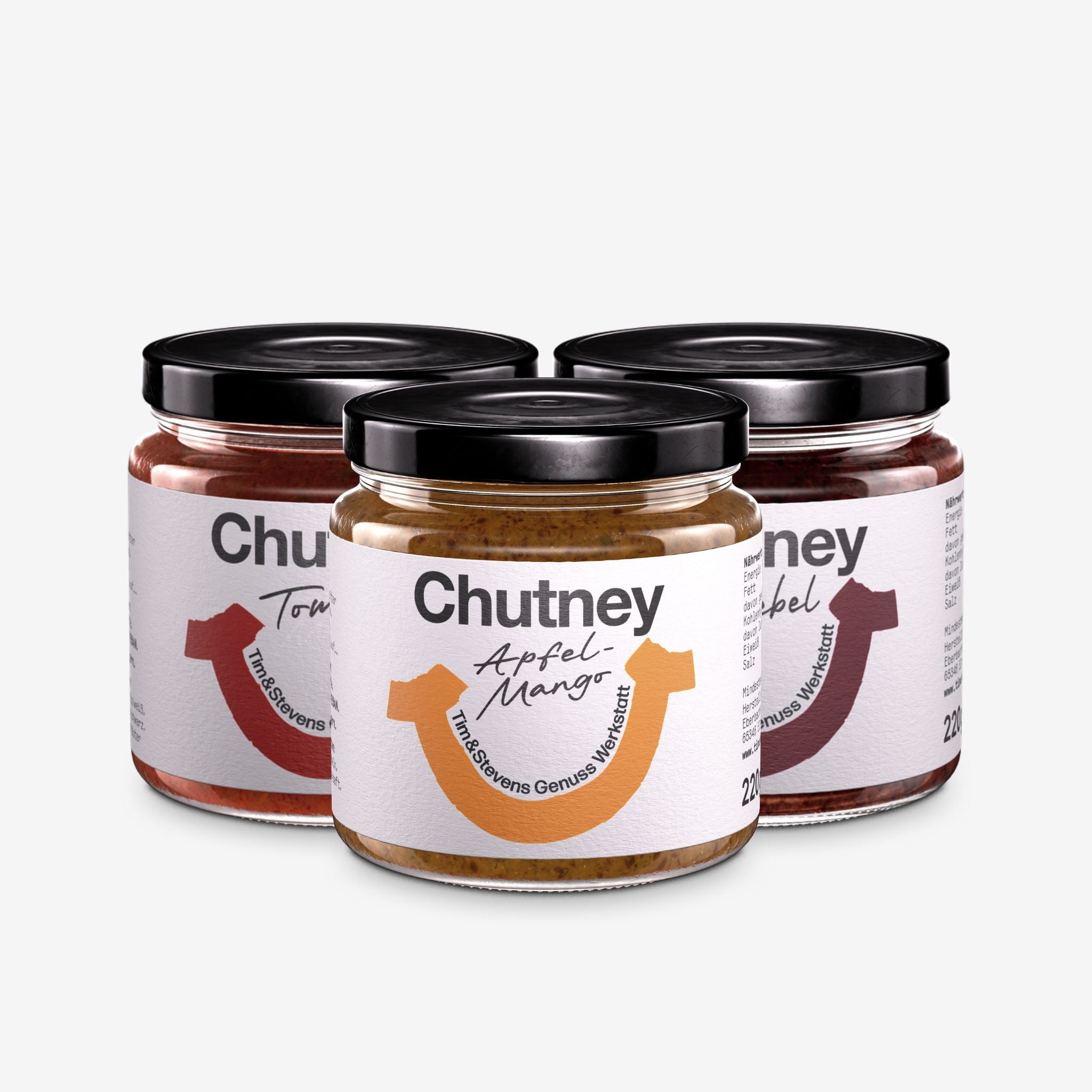 Chutney-Probierpaket mit 3 Chutneys (Apfel-Mango, Tomate, Zwiebel)