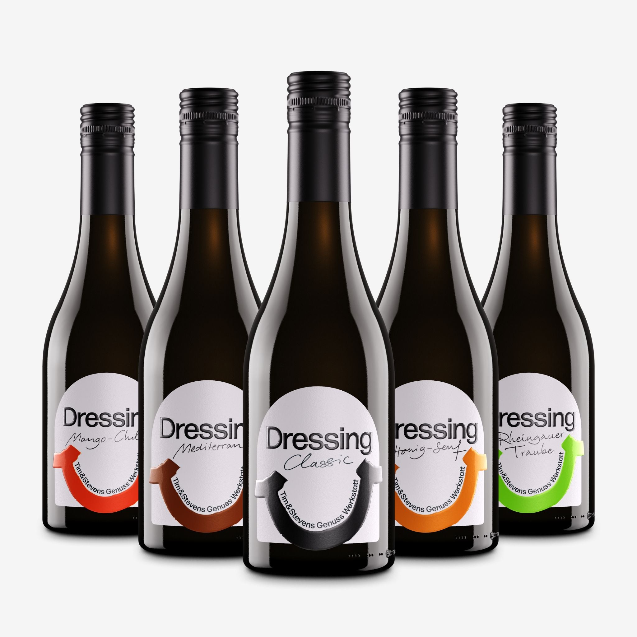 Großes Dressing-Probierpaket mit 5 Dressings (Classic Dressing, Honig-Senf Dressing, Mediterran Dressing, Rheingauer Traube Dressing, Mango-Chili Dressing)