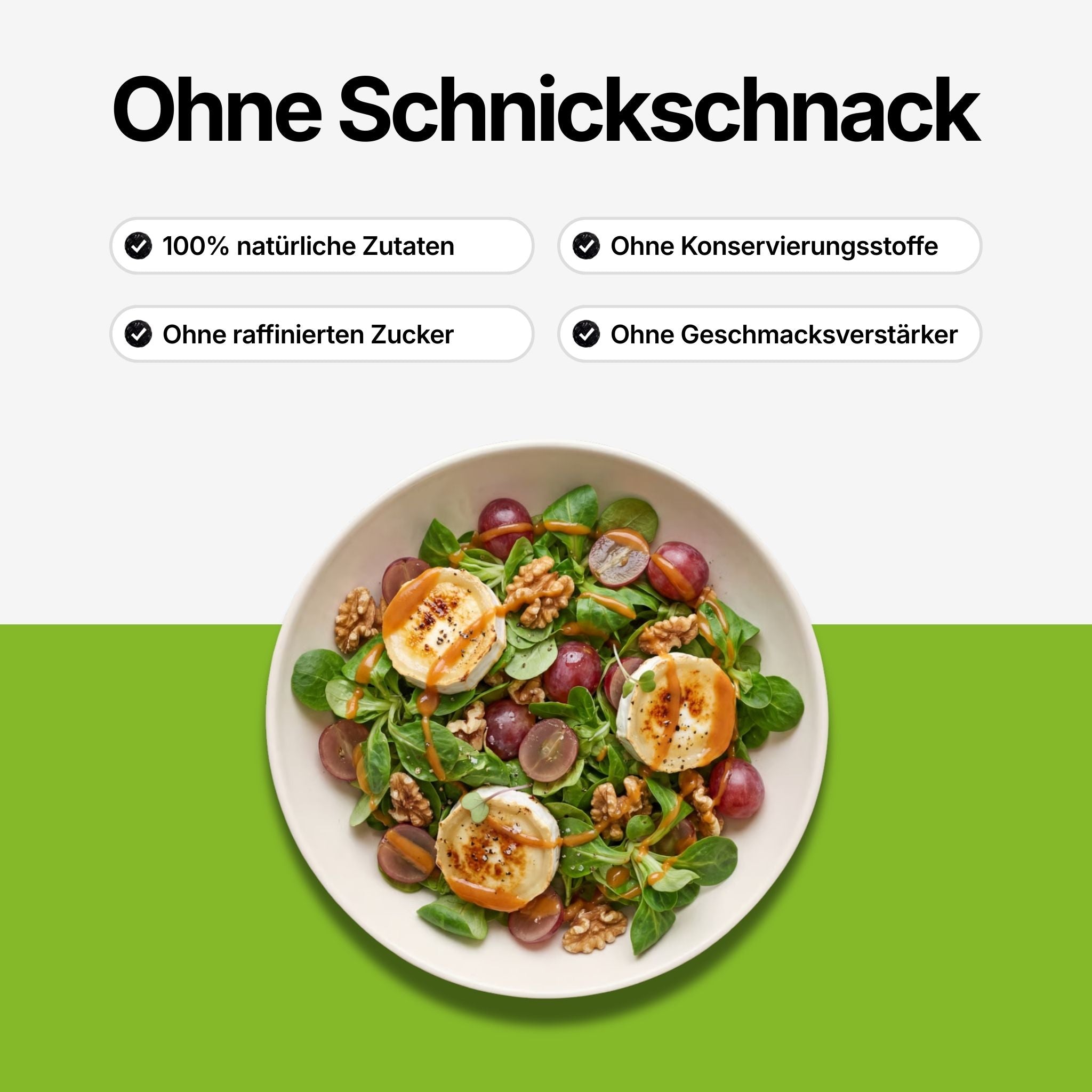 Keypoints zu Rheingauer Traube Dressing: 100% natürliche Zutaten, ohne raffinierten Zucker, ohne Konservierungsstoffe, ohne Geschmacksverstärker